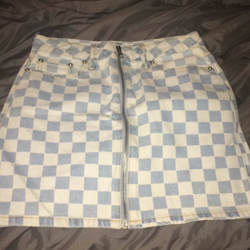 Blue Checkered Jean Skirt